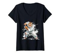 Womens Kickboxing Tiger Watercolor Martial Arts Karate Tiger Lover V-Neck T-Shirt