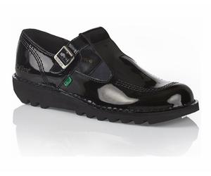 Womens Kickers Kick Lo Aztec T Bar Patent Leather Ladies Shoes Black School Work