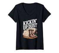 Womens Kickin' Up Dust Line Dancing Boots Country V-Neck T-Shirt