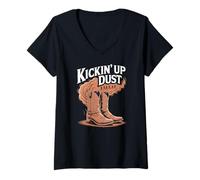 Womens Kickin' Up Dust Line Dancing Western Boots V-Neck T-Shirt