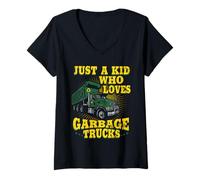 Women's Kid Loves Garbage Trucks Refuse Trash Truck Lover Toddler V-Neck T-Shirt