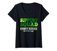 Women's Kidney Disease Awareness Support Squad Kidney Disease Groovy V-Neck T-Shirt