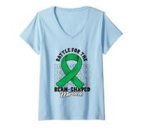 Womens Kidney Disease Green Ribbon Month Kidney Disease Awareness V-Neck T-Shirt