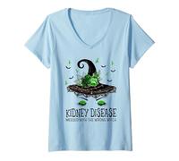 Womens Kidney Disease Messed with The Wrong Witch Halloween Costume V-Neck T-Shirt