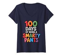 Women's Kids 100 Days Being Smarty Pants Level Completed Fun Outfit V-Neck T-Shirt
