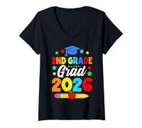 Women's Kids 2nd Grade Grad 2026 Second Grade Graduation Girls Boys V-Neck T-Shirt
