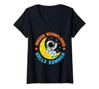 Women's Kids Astronaut Space Last Day of School Graduation Planet V-Neck T-Shirt
