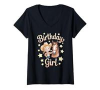 Womens Kids Birthday Girl Horse Birthday Princess Its My Birthday V-Neck T-Shirt