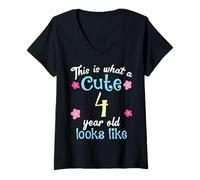 Womens Kids Birthday This Is What A Cute 4 Four Year Old Looks Like V-Neck T-Shirt