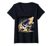 Womens Kids Black Panther Playing Guitar Rock Star Rock and Roll V-Neck T-Shirt