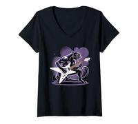 Womens Kids Black Panther Playing Guitar Rock Star Rock and Roll V-Neck T-Shirt