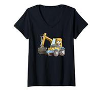Women's Kids Excavator Cute Construction Digger Machine V-Neck T-Shirt