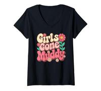 Women's Kids Girls Gone Muddy Mud Run Muddy ATV Squad Mudder V-Neck T-Shirt