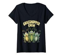 Womens Kids Grasshopper Crew Funny Cartoon Insect Party Birthday V-Neck T-Shirt