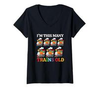 Womens Kids I'm This Many Trains Old Boy 7rd Birthday 7 Years Old V-Neck T-Shirt