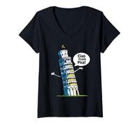 Womens Kids Italy Leaning Tower Pisa "Ciao from Pisa" Girl or Boy V-Neck T-Shirt