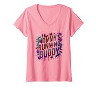 Women's Kids Mommy's Running Buddy Half Marathon 5K Muddy Sistas V-Neck T-Shirt