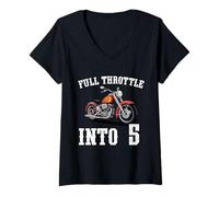 Womens Kids Motorcycle 5th Birthday Full Throttle Into 5 V-Neck T-Shirt