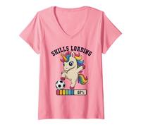 Women's Kids Skills Loading 67 Soccer Unicorn Please Wait Game Day V-Neck T-Shirt