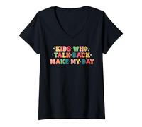 Women's Kids Who Talk Back Make My Day Speech Language Pathologist V-Neck T-Shirt