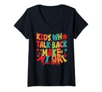 Women's Kids Who Talk Back Make My Day Speech Language Therapist V-Neck T-Shirt