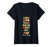 Women's Kids Who Talk Back Make My Day Speech Therapy Therapist V-Neck T-Shirt