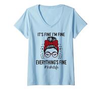 Women's Kiki Its Fine Im Fine Everythings Fine Mothers Day V-Neck T-Shirt