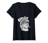 Women's Killer Surf Surf Skeleton Surfing V-Neck T-Shirt
