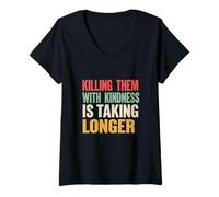 Women's Killing Them with Kindness Vintage Distressed Sarcasm V-Neck T-Shirt