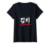 Womens Kimchi Funny Korean Hangul Word in Brush Script Writing V-Neck T-Shirt