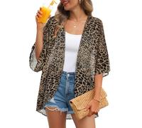 Womens Kimono Cardigans Beach Cover ups Swimwear Puff Sleeve Loose Casual Summer Tops, Leopard Print, L