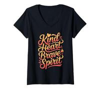 Womens Kind Heart Brave Spirit Positive Empowerment Design V-Neck T-Shirt