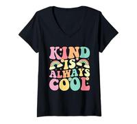 Womens Kind is Always Cool Groovy Daisy Teacher Kindness V-Neck T-Shirt