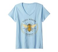 Women's Kind Words are Like Honey Bible Verse Bee Design V-Neck T-Shirt