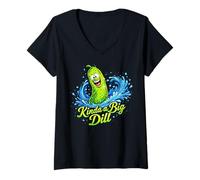 Women's Kinda a Big Dill Funny Pickle Splash Graphic V-Neck T-Shirt