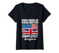 Womens Kinda American Kinda British Dual Citizenship USA UK Flag Us V-Neck T-Shirt