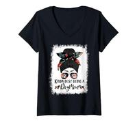 Women's Kinda Busy Being A Dog Mom Norfolk Terrier Funny Messy Bun V-Neck T-Shirt