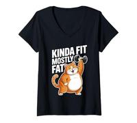 Womens Kinda Fit Mostly Fat Funny Gym Workout Sarcastic Fitness Men V-Neck T-Shirt