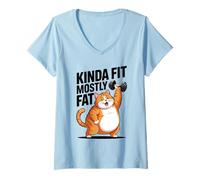 Womens Kinda Fit Mostly Fat Funny Gym Workout Sarcastic Fitness Men V-Neck T-Shirt