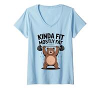 Womens Kinda Fit Mostly Fat Funny Gym Workout Sarcastic Fitness Men V-Neck T-Shirt