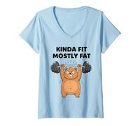 Womens Kinda Fit Mostly Fat Funny Gym Workout Sarcastic Fitness Men V-Neck T-Shirt
