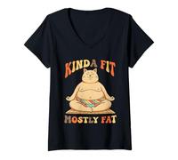 Womens Kinda Fit Mostly Fat Funny Gym Workout Sarcastic Fitness Men V-Neck T-Shirt