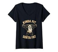 Women's Kinda Fit Sorta Fat Funny Gym Bear Weightlifting Workout V-Neck T-Shirt