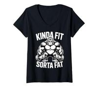 Women's Kinda Fit Sorta Fat Funny Gym Gorillas Workout Weightlifting V-Neck T-Shirt