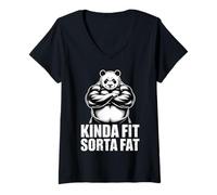 Women's Kinda Fit Sorta Fat Funny Gym Panda Workout Weightlifting V-Neck T-Shirt