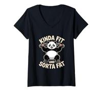Women's Kinda Fit Sorta Fat Funny Panda Gym Lifting V-Neck T-Shirt