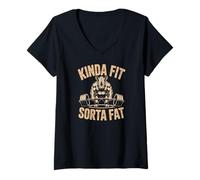 Women's Kinda Fit Sorta Fat Funny Rhino Gym Workout V-Neck T-Shirt