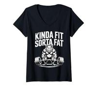 Women's Kinda Fit Sorta Fat Gym Wild Boar Workout Weightlifting V-Neck T-Shirt