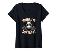 Women's Kinda Fit Sorta Fat Panda Gym Workout Humor V-Neck T-Shirt
