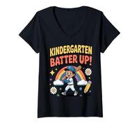 Womens Kindergarten Batter Up Back to School Baseball Kids Apparel V-Neck T-Shirt